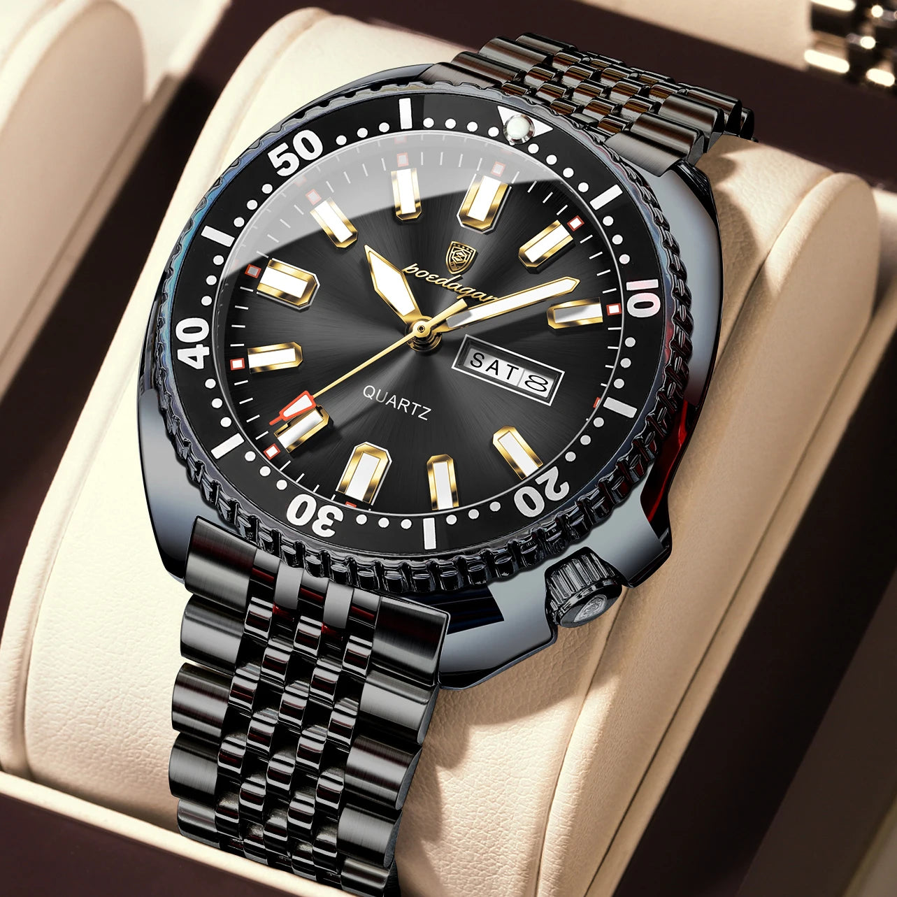 POEDAGAR Luxury Business Men Watch Date Week Waterproof Luminous Man Wristwatch Sport Stainless Steel Quartz Men's Watches Reloj