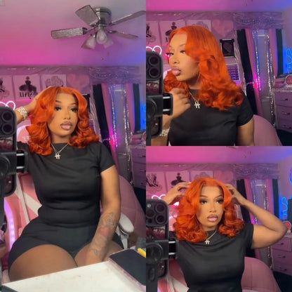 Ginger Wig Human Hair Orange Body Wave Bob Wig Glueless Wig 4x4 Hd Bob Lace Frontal Closure Wigs Human Hair Pre Plucked #350