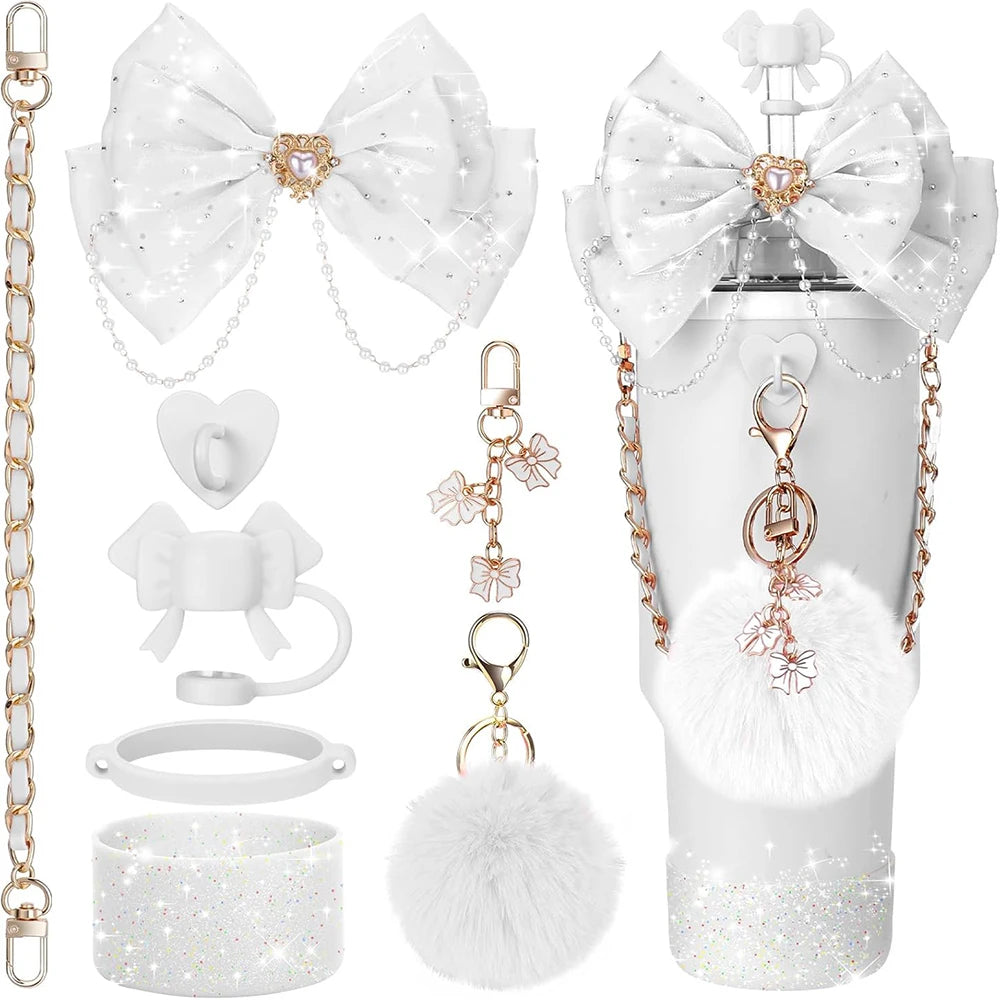 Cup Accessories for Stanley 30oz 40oz Tumbler Straw Topper Cover Water Bottle Handle Strap Cup Boot Bow Decorate Charm Chain