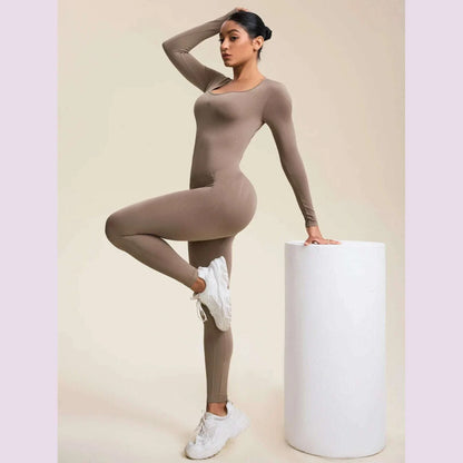 Women Jumpsuits Long Sleeve Sexy Backless Bodycon Rompers Scrunch Butt V Back Playsuit Workout Bodysuit