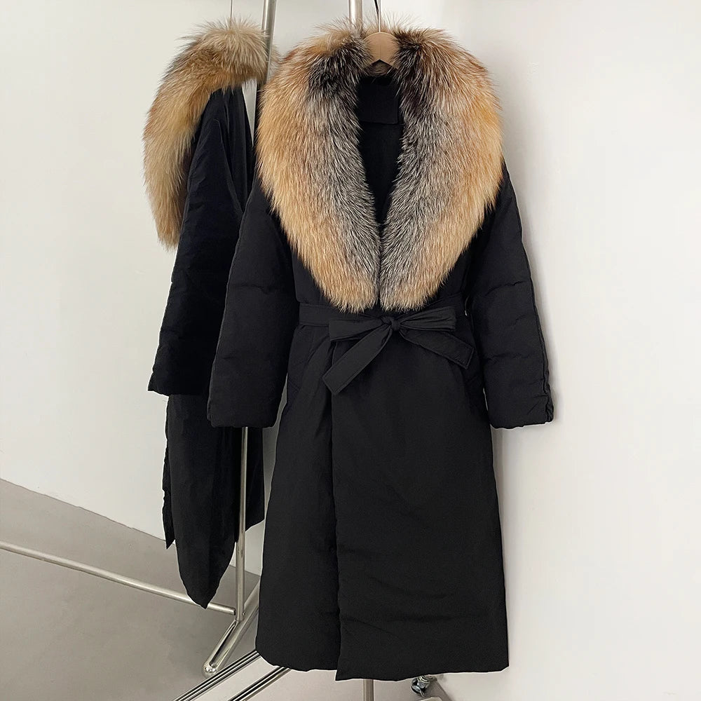 OFTBUY Long Puffer coat Real Fox Fur White Duck Down Coat New Winter Women Collar Fluffy  Jacket Female Thick Warm Reality Fur