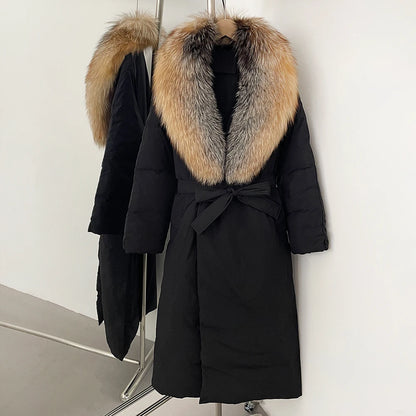 OFTBUY Long Puffer coat Real Fox Fur White Duck Down Coat New Winter Women Collar Fluffy  Jacket Female Thick Warm Reality Fur