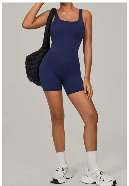 Women's Sports Suit Adjustable Shoulder Strap Jumpsuit One Piece Halter Sleeveless Bodysuit Short Jumpsuits Push Up Sportswear