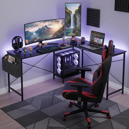 50-Inch Reversible L-Shaped Computer Desk with CPU Stand & Storage Bag, Sturdy Metal Frame for Home Office Gaming