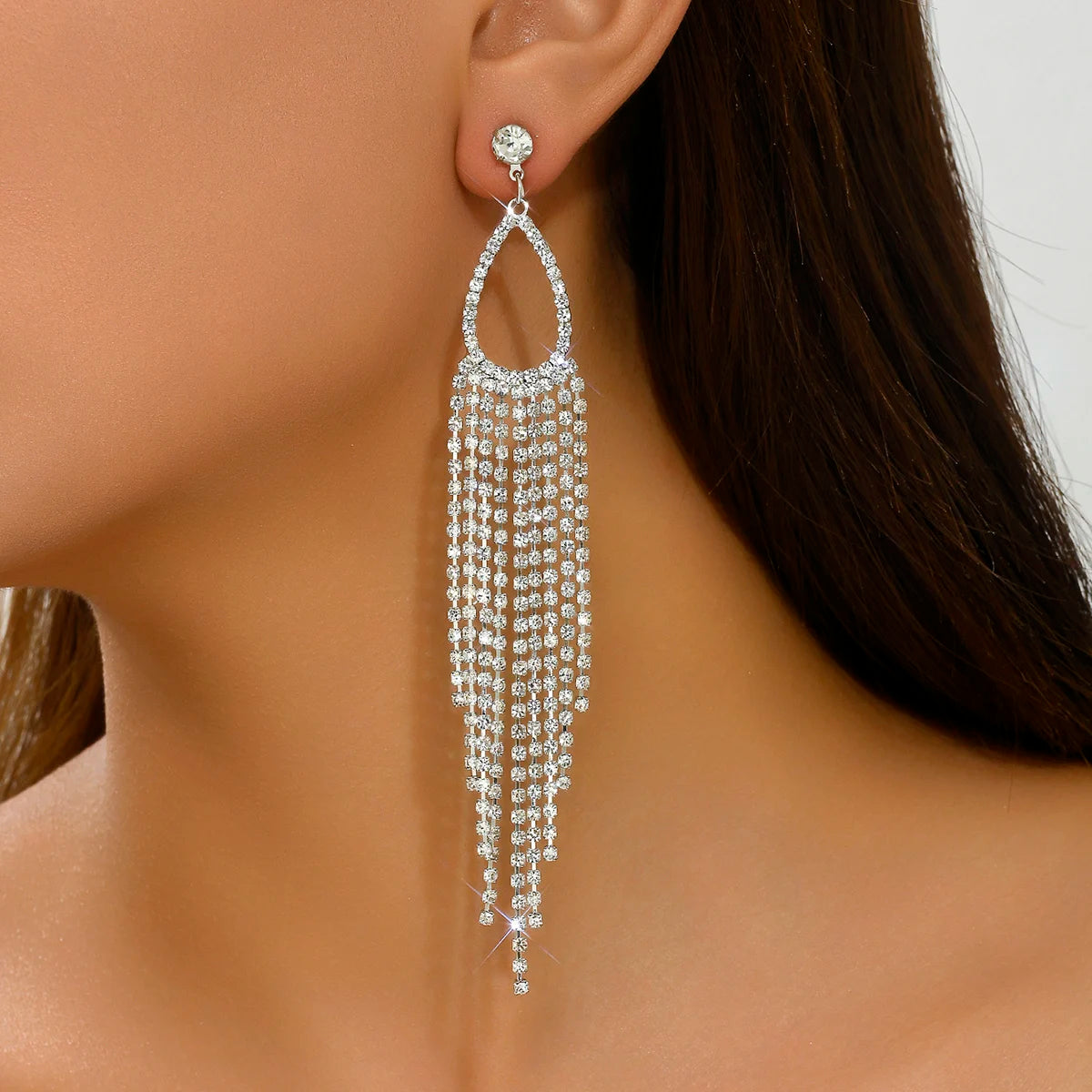 2pcs of women's jewelry rhinestone tassel earrings  luxurious fashion accessories for wedding parties