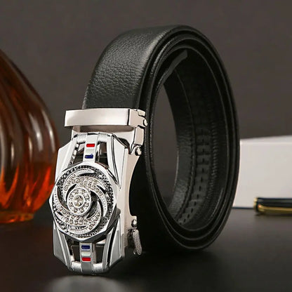 Men Business Time To Run Belt Man Automatic Buckle Leather Belt Golden Waist Buckle Males Luxury Belt Rhinestone...