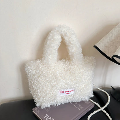 Korean Style Winter Bag Soft Fluffy Handbag Women's Bag Khaki Plush Crossbody Bag Versatile Bolsas Feminina Warm Lamb Wool Totes