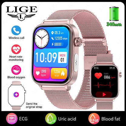 LIGE 2025 New ECG+PPG AI Healthy Diagnose Smart Watch Men Women Blood Lipid Uric Acid Female Menstrual Health Tracker Smartwatch