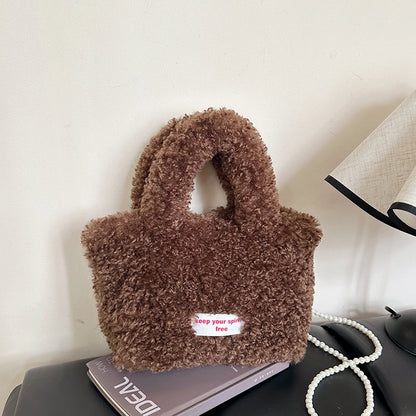 Korean Style Winter Bag Soft Fluffy Handbag Women's Bag Khaki Plush Crossbody Bag Versatile Bolsas Feminina Warm Lamb Wool Totes