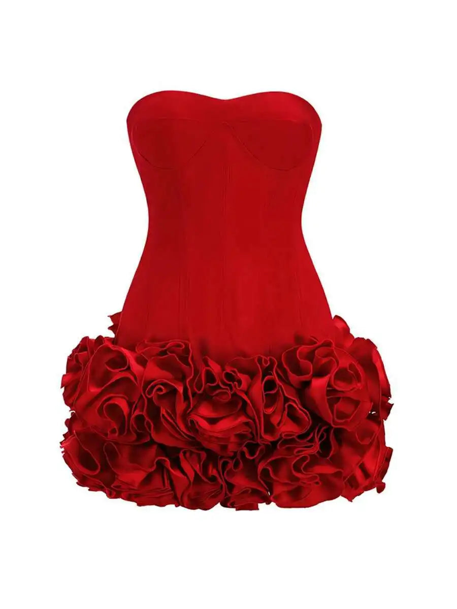 Red Solid Spliced Appliques Slim Backless Short Dresses For Women Strapless Sleevelss Patchwork Lace Up Dress Female Sexy LSW7