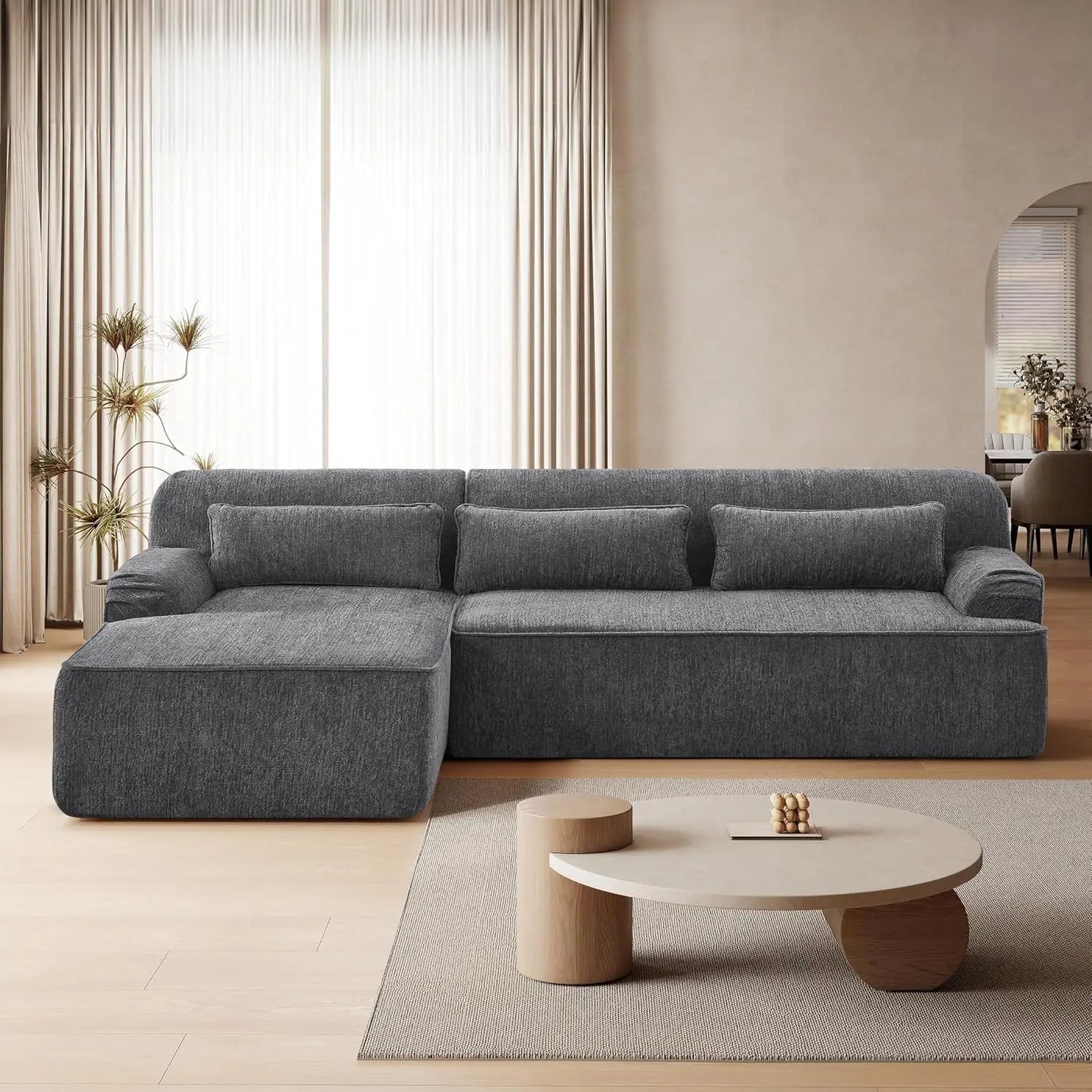 L-Shaped Modular Sectional Chenille Sofa 3 Pockets Scratch Pet Friendly Living Room 102in Left Facing Green, Customized...