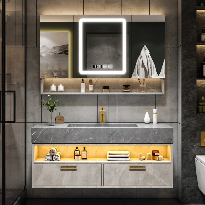 Bathroom Furniture Solid Wood Cabinet With Sink Wash Basin With And Mirror Vanity Toilet Simple Modern Washbasin Light Luxury Sl - Kimlud