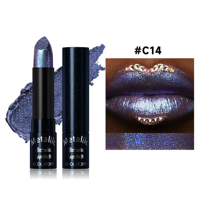 15Colors Metallic Glitter Lipstick Waterproof Lasting Diamond Pearlescent Metallic Lipstick Blue Lip Gloss Women Makeup Cosmetic