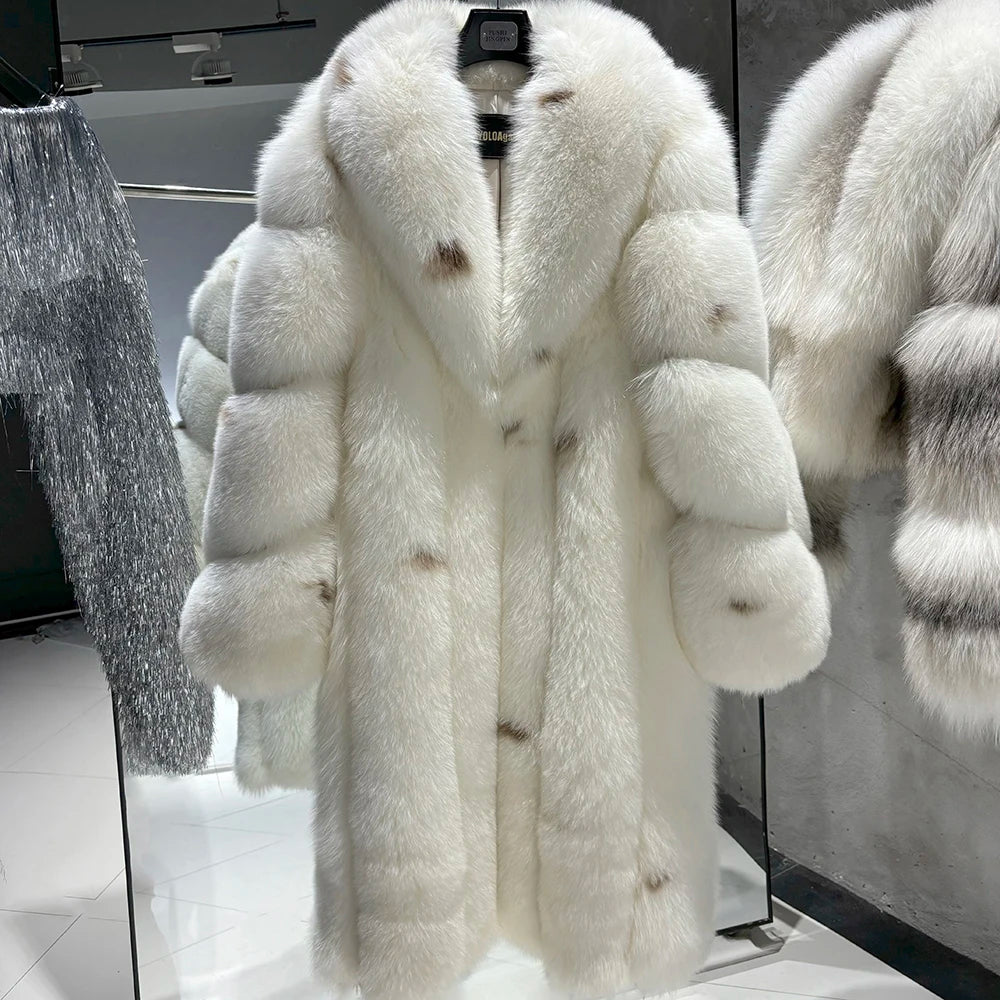 YOLOAgain Luxury Real Fox Fur Jacket Women Long Fur Coat 2025 Winter Warm