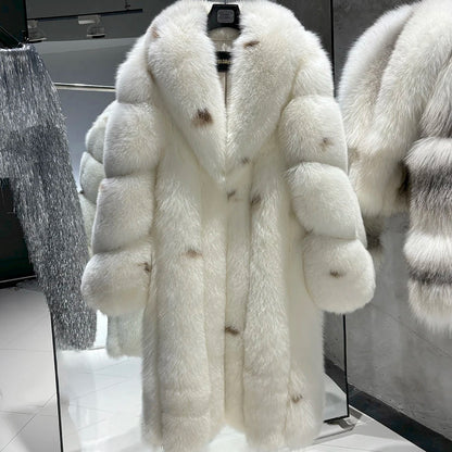 YOLOAgain Luxury Real Fox Fur Jacket Women Long Fur Coat 2025 Winter Warm