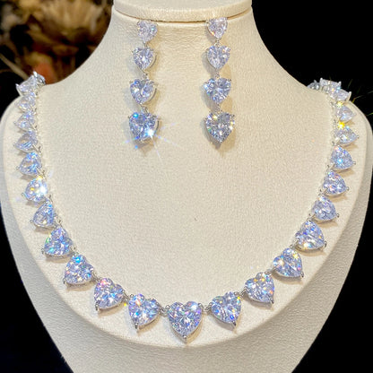 Shiny White Heart Cubic Zircon Women Jewelry Set Bridal Party Accessories Elegant Wedding Necklace Earrings 2PCS