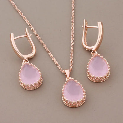 New Trend Luxury Quality Dangle Earring And Pendant Sets for Women 585 Rose Gold Color Wedding Jewelry Set