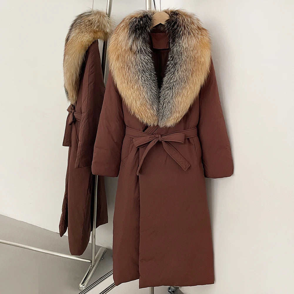OFTBUY Long Puffer coat Real Fox Fur White Duck Down Coat New Winter Women Collar Fluffy  Jacket Female Thick Warm Reality Fur