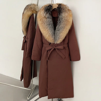 OFTBUY Long Puffer coat Real Fox Fur White Duck Down Coat New Winter Women Collar Fluffy  Jacket Female Thick Warm Reality Fur