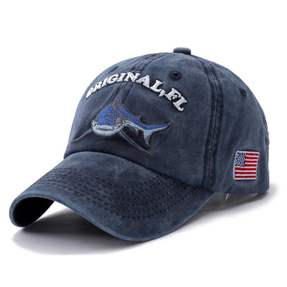2025 New High Quality Wash Cotton America Flag Shark Men's Baseball Cap Women Snapback Hats For Men Bone Hip Hop  Dad Hat Gorras