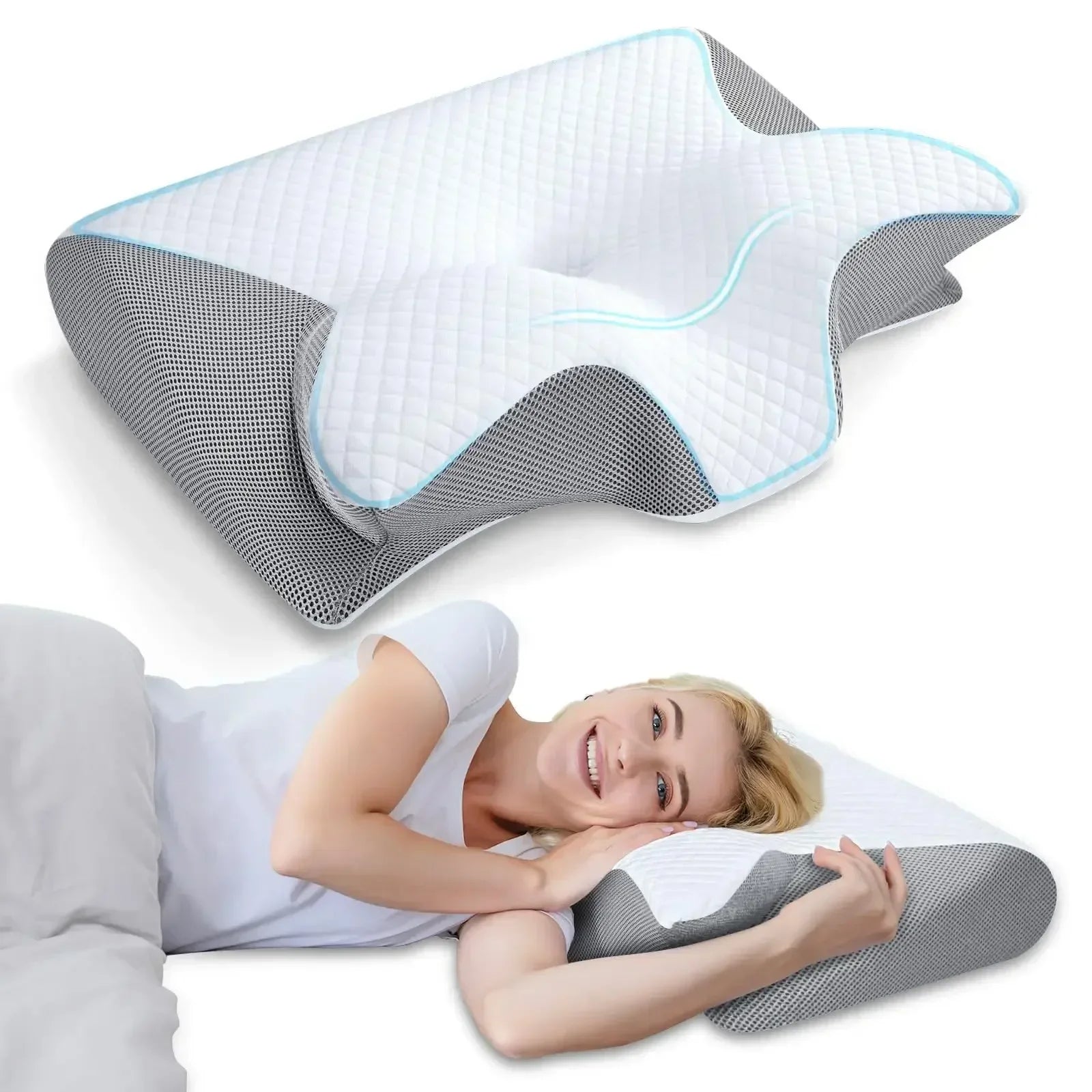 1pc Memory Foam Cervical Pillow Fast Rebound Memory Sleeping Pillows 2in1 Ergonomic Orthopedic Pillow for Neck Pain Neck Pillow