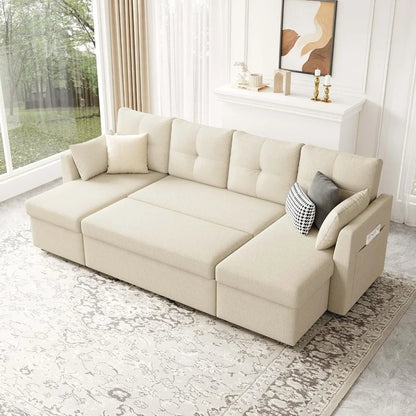 Oversized Sleeper Sofa Couch, 110 inch 2 in 1 Pullout Couch Bed with Double Storage Chaise, Sectional Sleeper Sofa Bed...