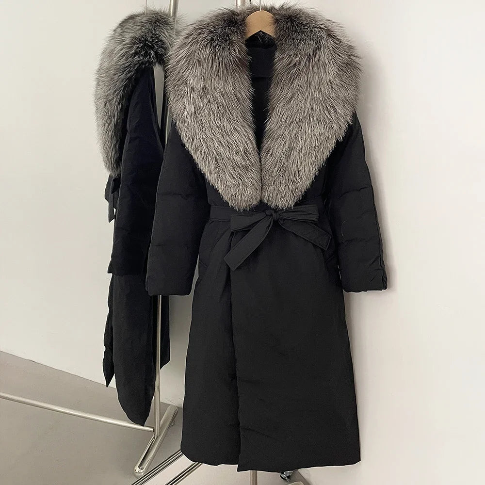 OFTBUY Long Puffer coat Real Fox Fur White Duck Down Coat New Winter Women Collar Fluffy  Jacket Female Thick Warm Reality Fur