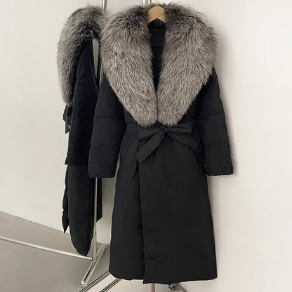 OFTBUY Long Puffer coat Real Fox Fur White Duck Down Coat New Winter Women Collar Fluffy  Jacket Female Thick Warm Reality Fur