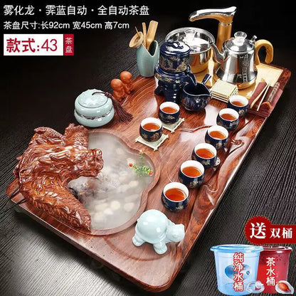 Luxury Rectangle Tea Tray Hospitality Ceremony Serving Accessories Drainage Tea Tray Chinese Kung Fu Bandejas Home...