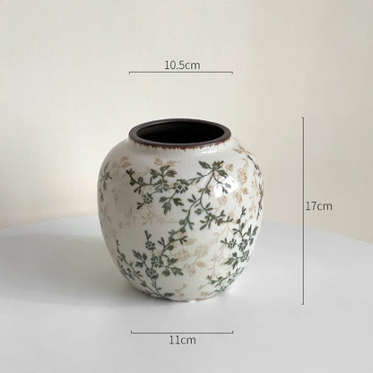 New Chinese ceramic vase dried flower water flower arrangement retro living room entrance decoration ornament small and fresh
