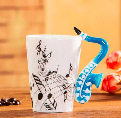 Cups with Handle Novelty Gifts 240ml Creative Music Ceramic Mug Guitar Violin Style Cute Coffee Tea Milk Stave Mugs |...