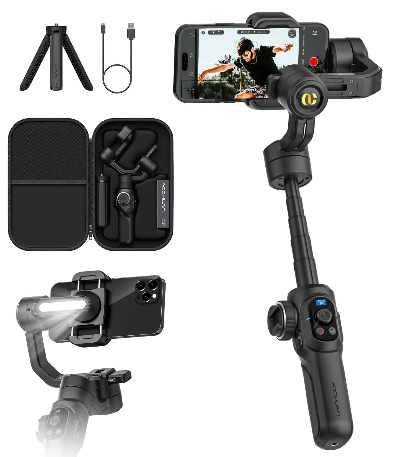 AOCHUAN SMART S2 Gimbal Stabilizer for Smartphone Professional Industry-Standard 3-Axis Phone Gimbal with Extendable Rod