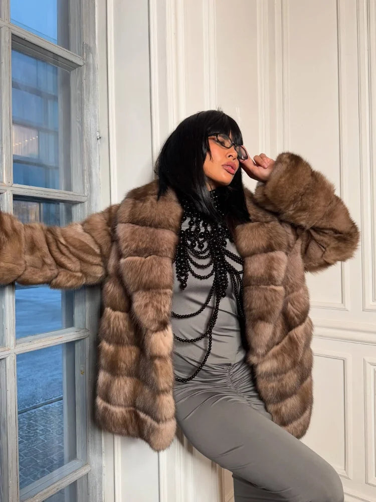 Solid Patchwork Faux Fur Coat Women Full Sleeve Lapel Loose Long Staple Plush Jacket Lady 2025 New Winter Fashion Street Outwear