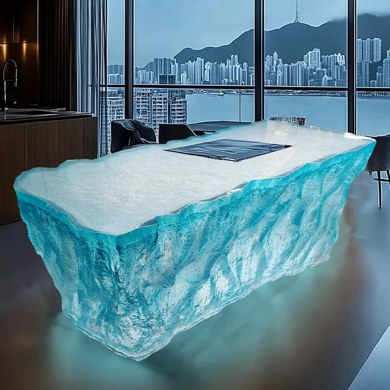 Modern light luxury home villa bar luminous island table custom transparent resin crystal bar glacier art tea table