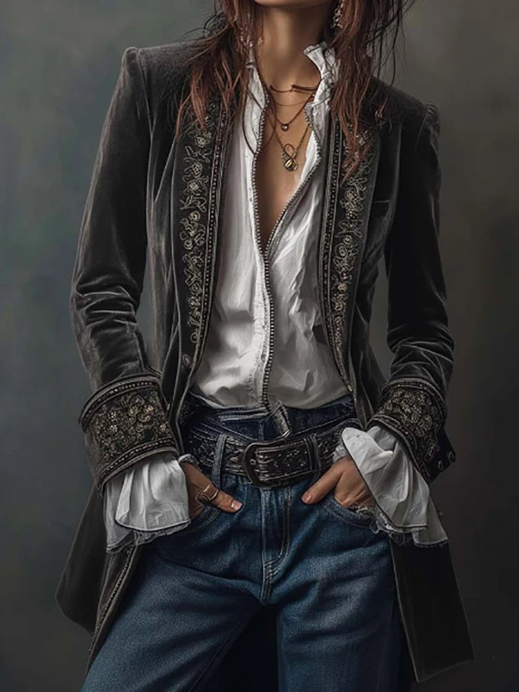 New V Neck Patchwork Elegant Chic Jackets, Women Spring Autumn Long Sleeve Fashion Coat, Casual Simple Ladies Cardigan Outerwear