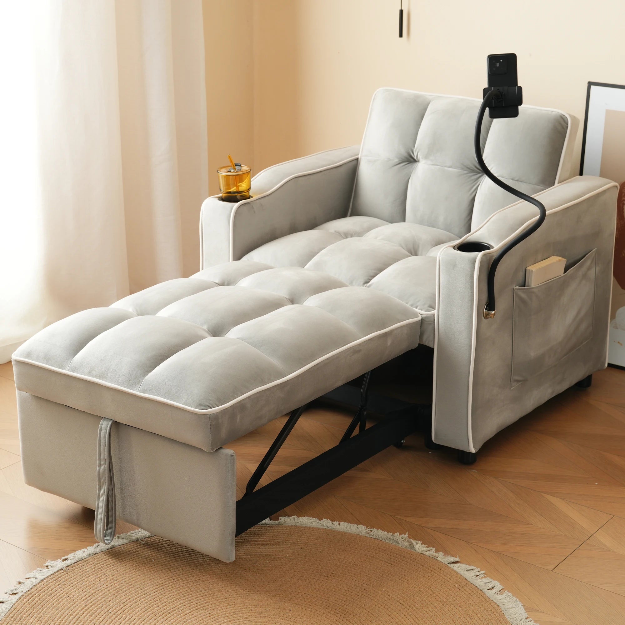 3-in-1 single-bed sofa - with beverage rack and phone holder, 83*167*76 cm sofa recliner, recliner, armchair, - Kimlud