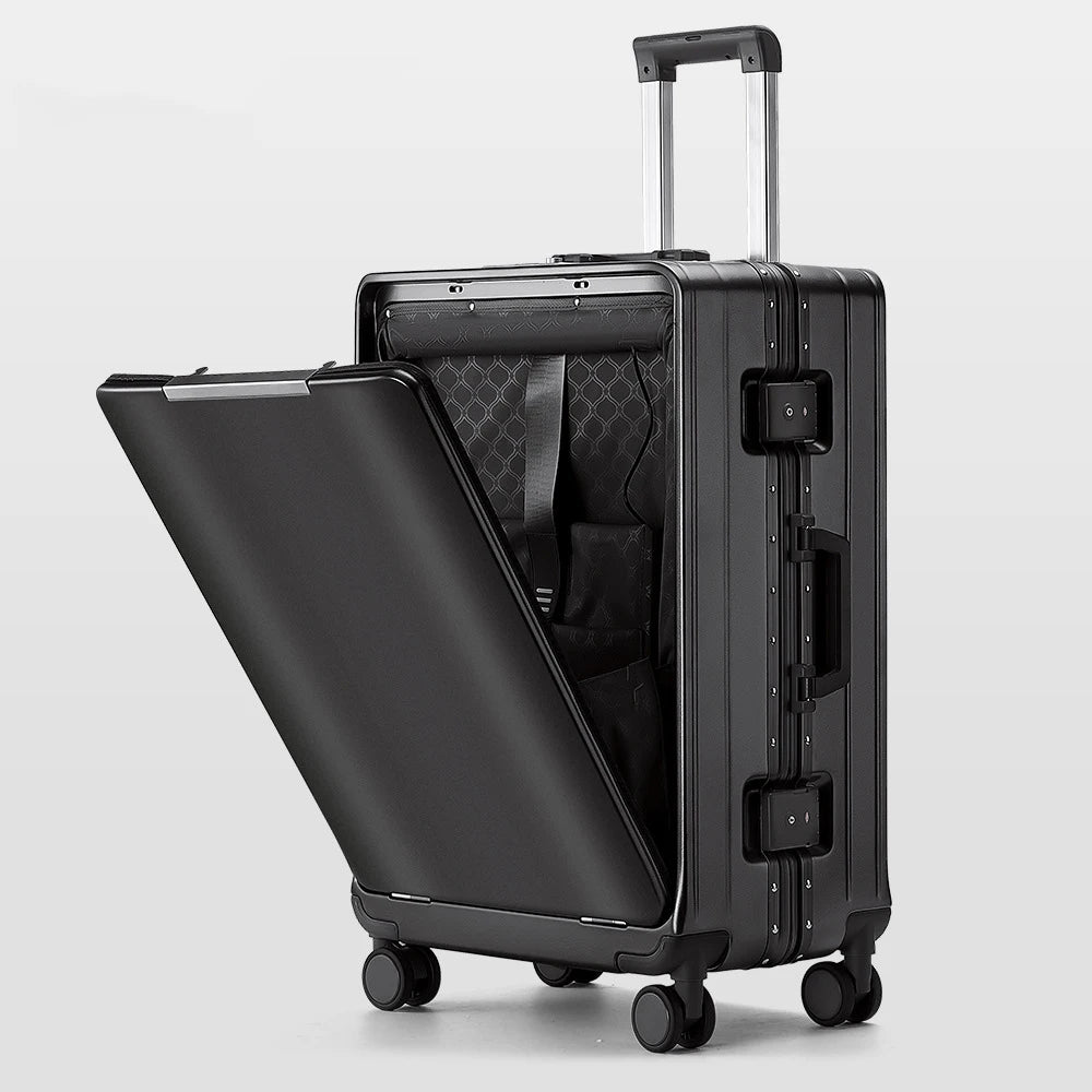 KLQDZMS Cabin Suitcase Travel Bag 20"24"26 Inch Boarding Box Aluminum Frame Trolley Case Front Opening Studen Laptop Luggage