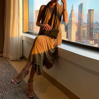 Fashion Irregular Ruffles Slim Dress Sexy Hollow Out Sleeveless Backless Dress Summer New Solid Hollow Out Party Dress for Women - Kimlud