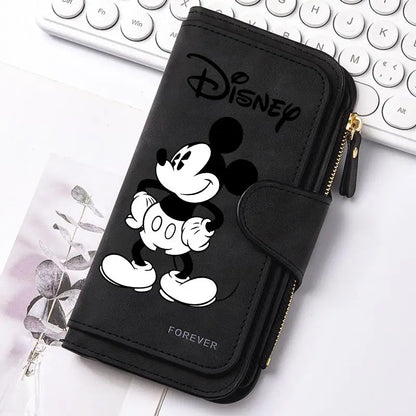  Mickey Minnie Lady Long Zip Wallet Buckle Tote Bag Coin Purse Soft PU Leather Multi-functional Card Holder Casual Daily