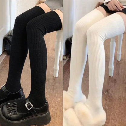 1/2pairs Women's Casual Knitted Long Socks Autumn Winter Solid Stockings Boot Calf Socks Over Knee Leggings Harajuku Lolita Sox