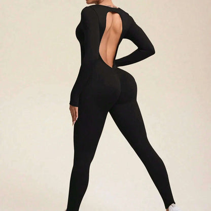 Women Jumpsuits Long Sleeve Sexy Backless Bodycon Rompers Scrunch Butt V Back Playsuit Workout Bodysuit