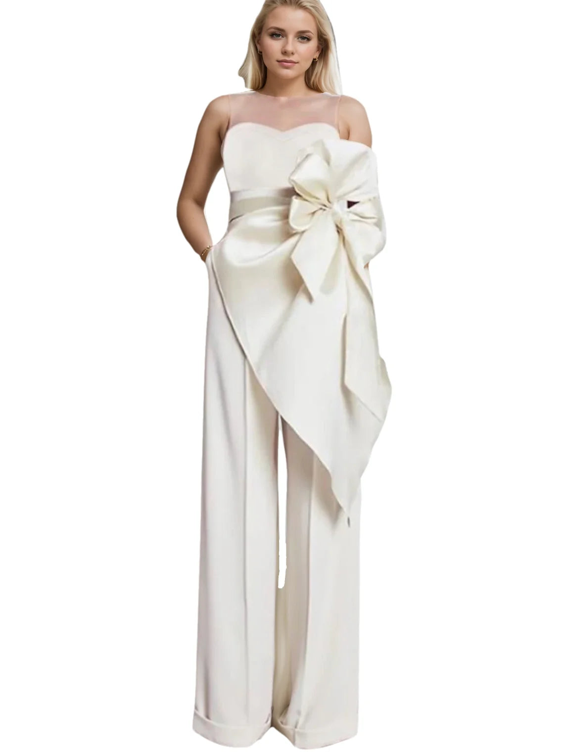 Bridal Shower Wedding Dresses Jumpsuits Sweetheart Strapless Floor Length Bridal Gown Bows Ruffles Backless 2025 Free Customized