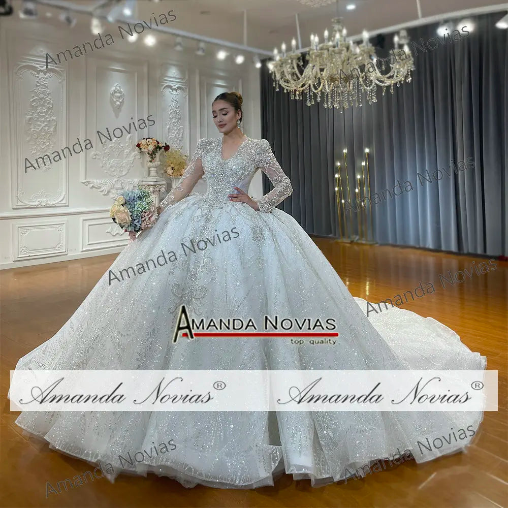 Customized NS4976 Beautiful V-neckline Beading Wedding Dress 2026 New Design Real Photo | Kimlud Vintage Luxury Dresses