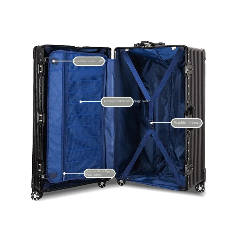 Oversized 28/50/70/80-inch Suitcase Aluminum Frame Suitcase on Wheels Large capacity Leather Luggage with Combination Lock