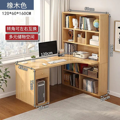 Computer Desk Bookshelf Integrated Shelves Drawers Large Laptop Home Bedroom Student Study Writing Desk Simple Office Table - Kimlud