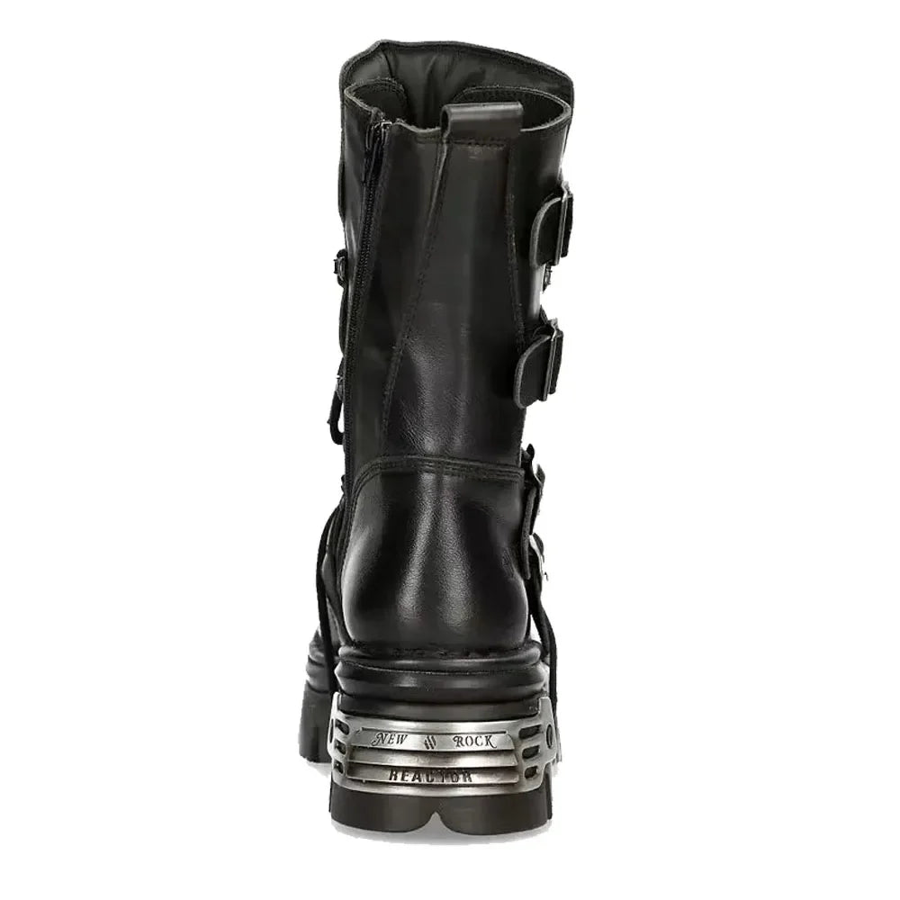 Men's Fashion Genuine Leather Motorcycle Boots Goth Skull Punk Boots New Unisex Mid-calf Cowboy Boots Metallic Combat...