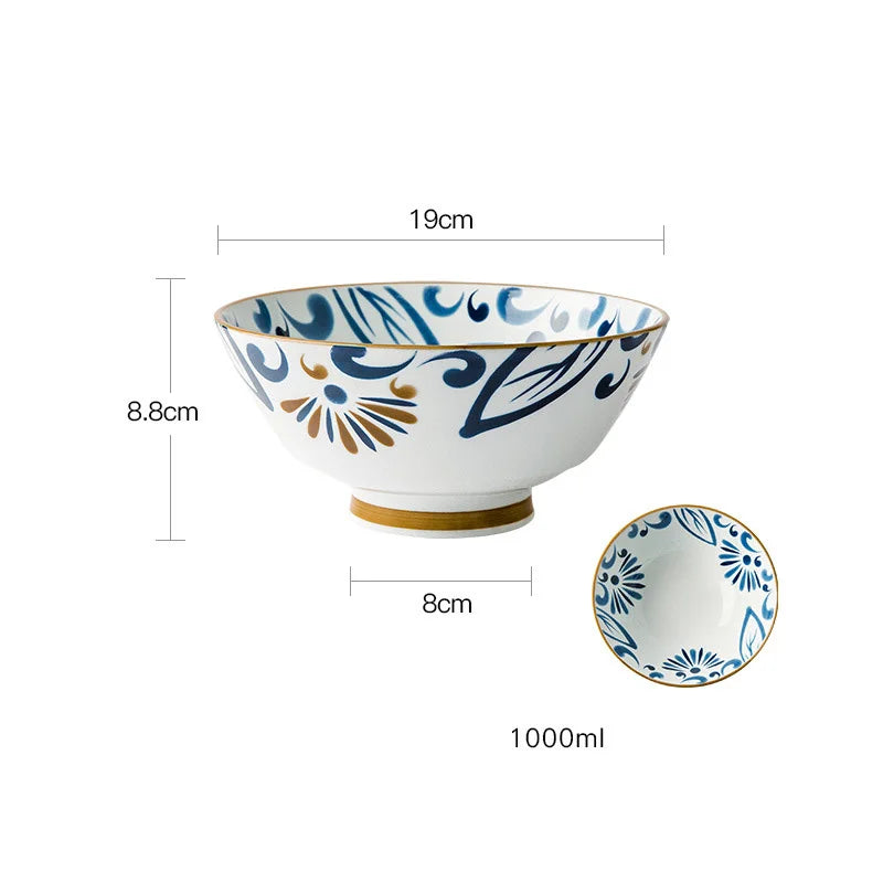 Japanese 7.5 Inch Hat Bowl Retro Ceramic Ramen Soup Bowl Fruit Vegetable Salad Noodle Kitchen Tableware | Kimlud Premium...