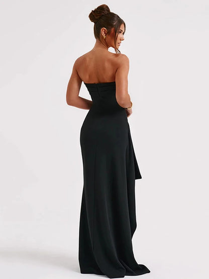 Sexy Strapless Backless High Split Maxi Dress For Women Black Off-shoulder Sleeveless Bodycon Club Party Long Dress Clothes