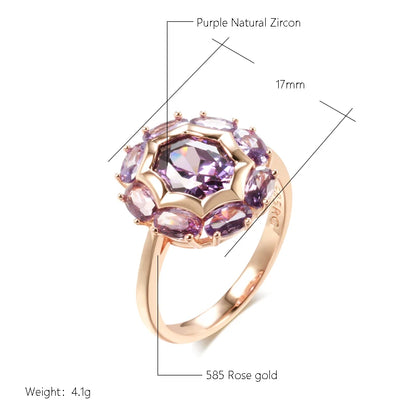Kinel  Unusual Sparkling Oval Purple Natural Zircon Rings for Women Luxury 585 Rose Gold Color Party Daily Fine Jewelry 2023 New