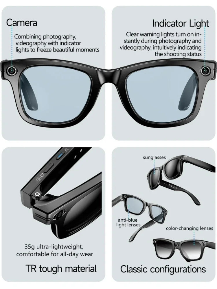 AI Camera Smart AI Translation Glasses 32 Million Pixels Sunglasses Wi-Fi Transfer Noise Reduction HD Photo and Video Anti-shake